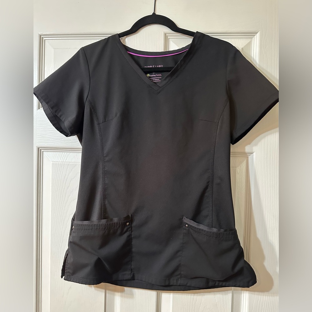 Purple Label by Healing Hands Yoga scrub top Medium Black